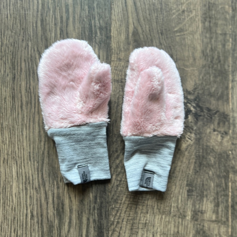 Cozy Pink and Gray Kids Mittens - The North Face - Size 2